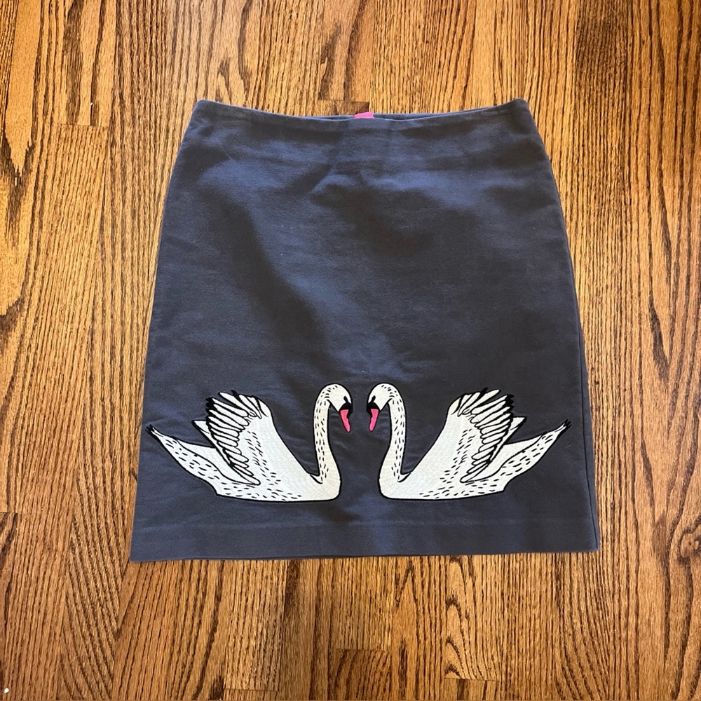 Boden Navy Midi Skirt with Swan Motif
